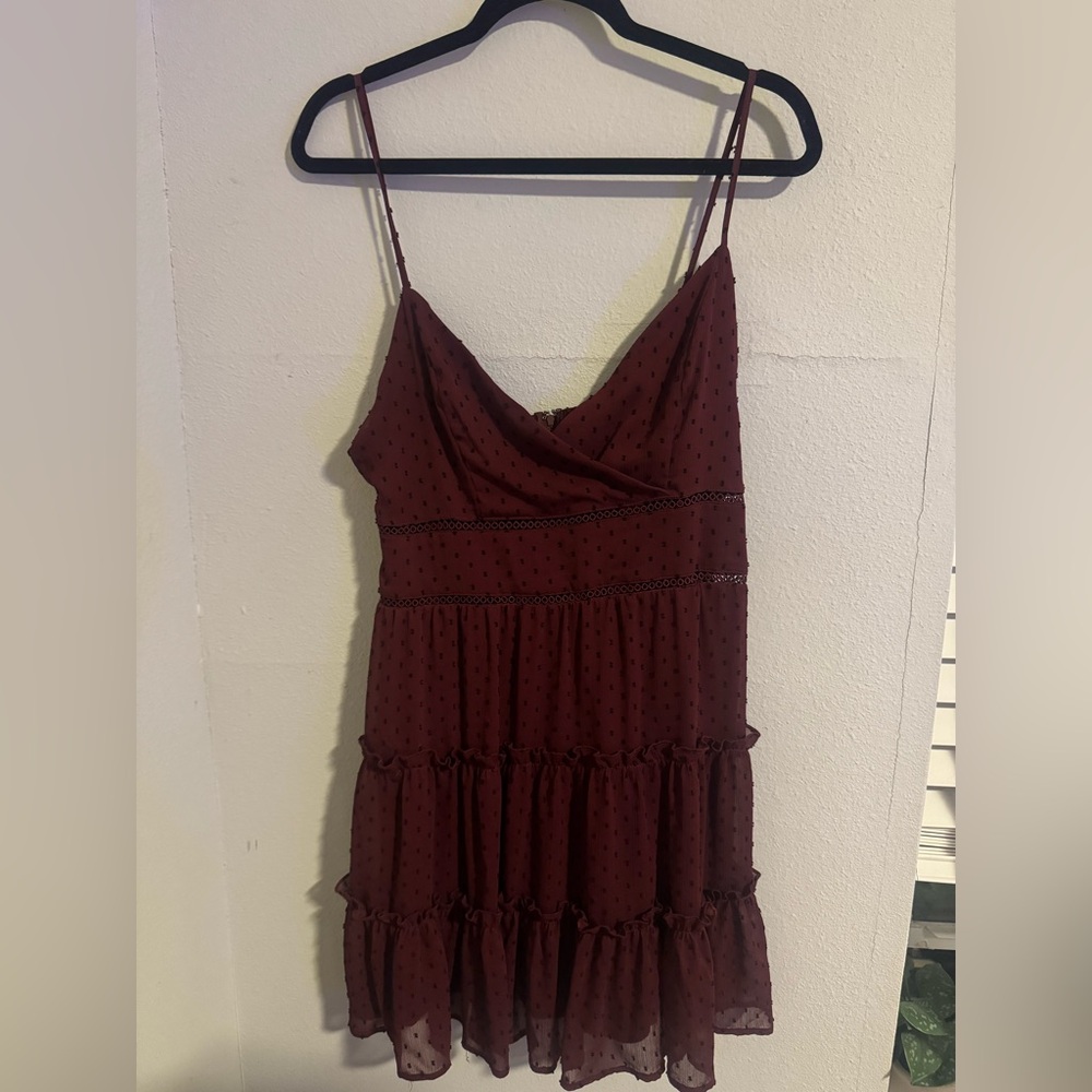 Trixxi Burgundy Tiered Mini Dress